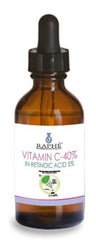 Brown glass dropper bottle of Liposomal Vitamin C 40% serum with retinoic acid and alpha arbutin