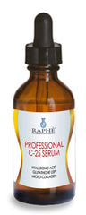 Amber glass bottle of Raphe Pharmaceutique Professional C-25 Vitamin C serum with hyaluronic acid and glutathione.