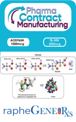 AOD9604 1-gram peptide molecular structure and Pharma Contract Manufacturing label