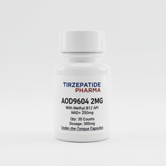 AOD9604 2mg capsules with 1000mcg Methyl B12 and NAD+ for research use in bulk packaging