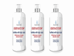 Family pack natural liquid soap bottles with kojic acid fortified black soap for exfoliating and depigmenting body wash