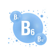 Blue hormone molecule bubbles representing methylated Vitamin B1, B6, and B12 for Rebrand GLP-1 Peptides formula enhancing insulin sensitivity and metabolism