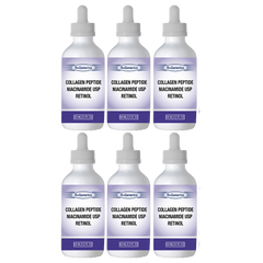 Set of six 60ml collagen peptide niacinamide retinol serums for face massager and wrinkle eraser treatment.