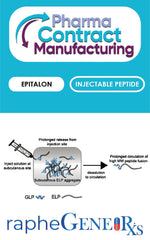 Epithalon peptide 1 gram anti-aging injectable peptide diagram and pharma contract manufacturing logo
