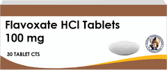 Flavoxate HCl 100 mg tablets blister pack with pharmaceutical branding for anti-inflammatory treatment including Betamethasone Budesonide.