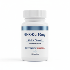 GHK-Cu 10mg injectable grade peptides bottle by Tirzepatide Pharma, 30 captides for skin firming and collagen production