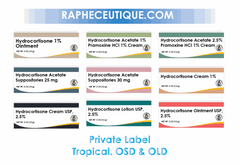 Private label hydrocortisone ointments, creams, and suppositories for topical OTC treatment by USA Biopharm lab