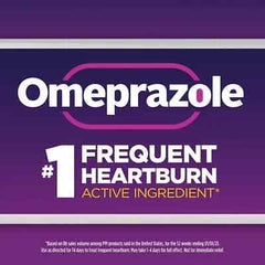 Omeprazole Generic OTC frequent heartburn treatment active ingredient packaging label