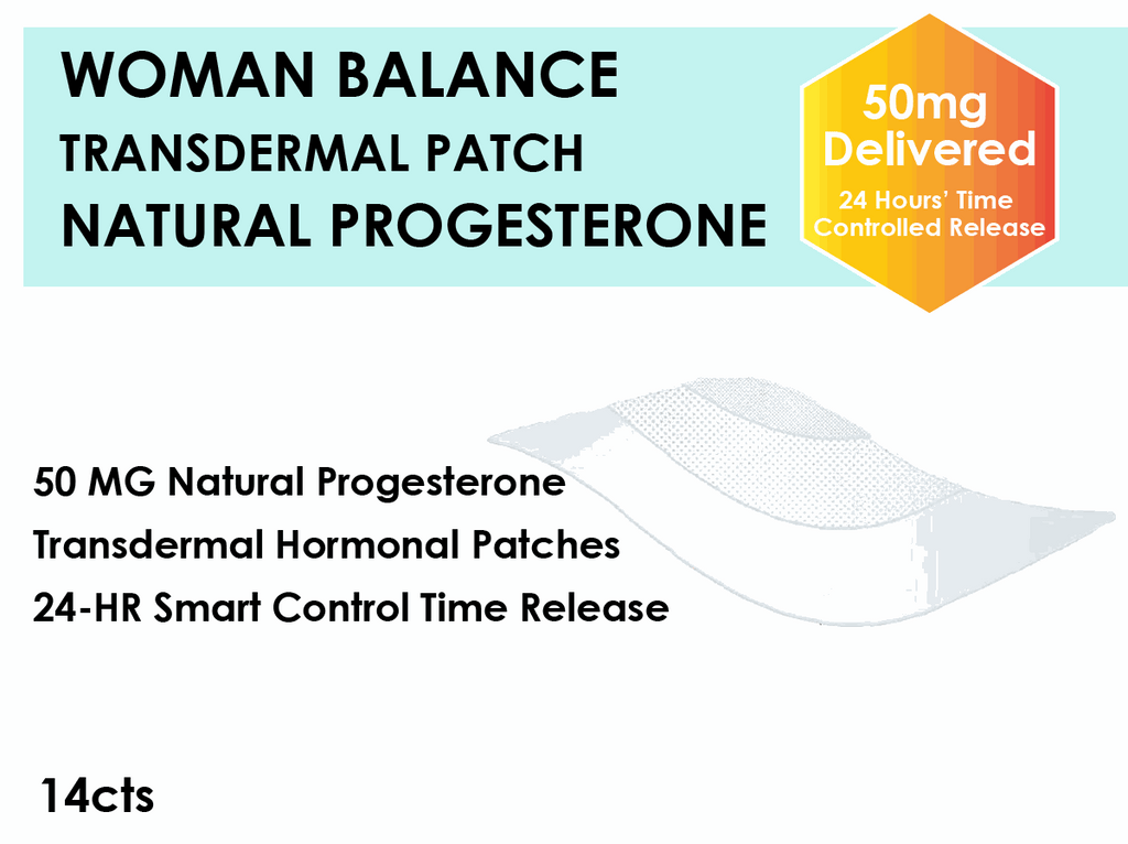 Private label hormone replacement transdermal patches with 50mg natural progesterone, 14 count pack for women balance and menopause support