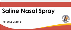 Saline nasal spray box with 0.5 oz net weight and pharmaceutical logo