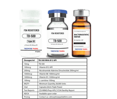 Thymosine TB-500 peptide vials with Vitamin B12 API and bacteriostatic water for injection by Tirzepatide Pharma