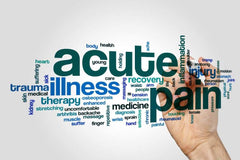 Hand holding marker with acute pain illness trauma word cloud background for TB-500 1 Gram peptide research