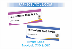 Private label Tazarotene gel topical treatments packaging for OSD and OLD from USA biopharm lab
