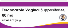 Terconazole vaginal suppositories 80 mg box packaging with purple and orange design