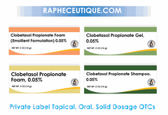 Clindamycin topical gel treatment packaging alongside private label topical OTC creams by US biopharm lab