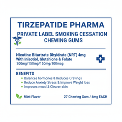 NRT Active Extraction process for private-label quit smoking aids chewing gum packaging with mint flavor and nicotine content details