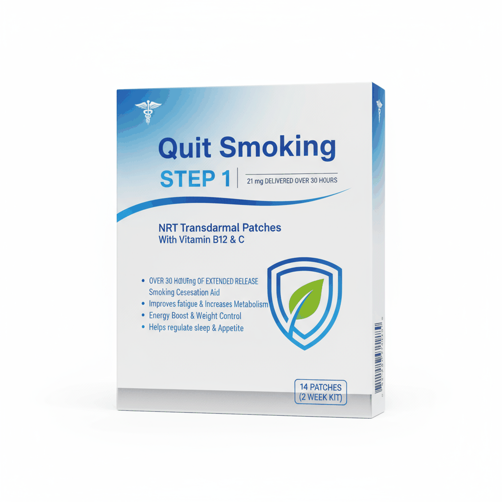 Quit Smoking NRT Active Extraction transdermal patches with vitamin B12 and C, 14 patches two-week kit