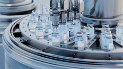 White Label Dulaglutide 1-gram powder vials in automated pharmaceutical filling machine