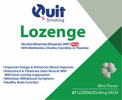 NRT Active Lozenges with 4mg Nicotine, Methionine, Choline, Carnitine, Thiamine, mint flavor, 27 count for smoking cessation and energy boost