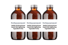 Three amber bottles of stable liquid hydroquinone skin lightening ingredient for skincare formulations