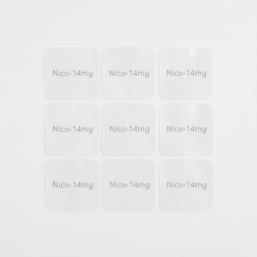 White label 14mg nicotine transdermal smoking cessation patches arranged in a grid