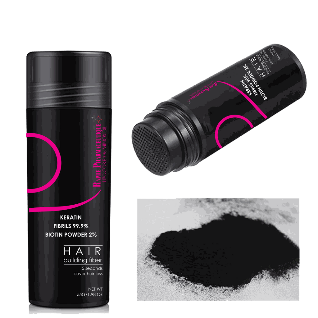 White Private Label Keratin Fibrils with 2% Biotin hair fiber powder and 120ml fiber holding spray for hair loss treatment and thickening
