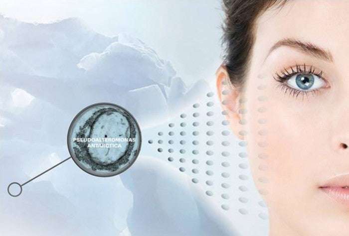 Hyaluronic Acid 50% bleaching gel with anti-aging and skin brightening benefits displayed on clear youthful face.