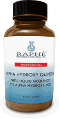Amber glass bottle of Alpha Hydroxy Quinone liquid cosmetic ingredient for skin lightening, 4oz professional use