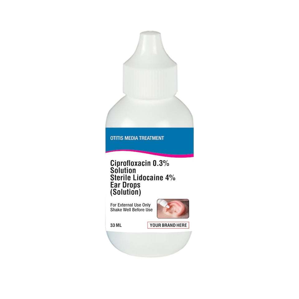 Ear Infection ear pain relief Ciprofloxacin 0.3% Lidocaine 4% ear drops 15ml bottle