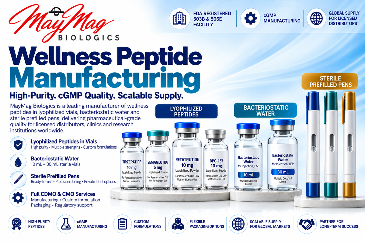 MayMag Biologics bac water and wellness peptide manufacturer