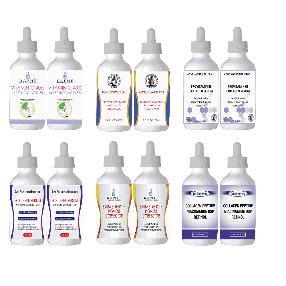 12-pack signature serum set for face and neck with acne and anti-aging benefits including vitamin C, collagen, pigment corrector, and retinol serums