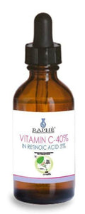 Brown glass dropper bottle of Liposomal Vitamin C 40% serum with retinoic acid and alpha arbutin