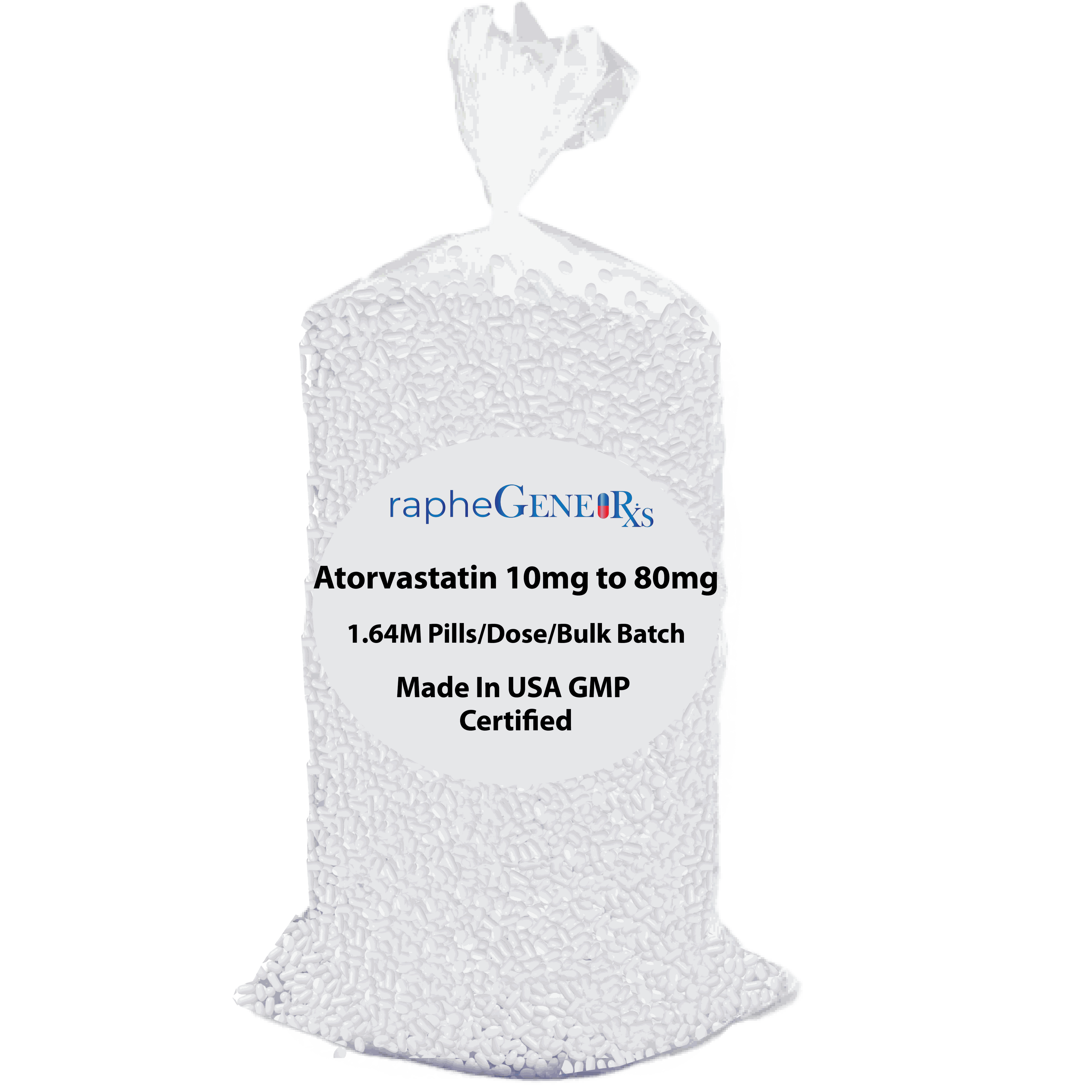 Bulk Alprazolam and Atorvastatin oral solid dosages GMP certified pills in large plastic bag