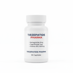 Bottle of Cagrillintide Semaglutide 1mg and 3mg with Vitamin B12 100mcg capsules by Tirzepatide Pharma