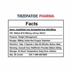 Cagrillintide Semaglutide weight management capsules label with dosing and storage instructions