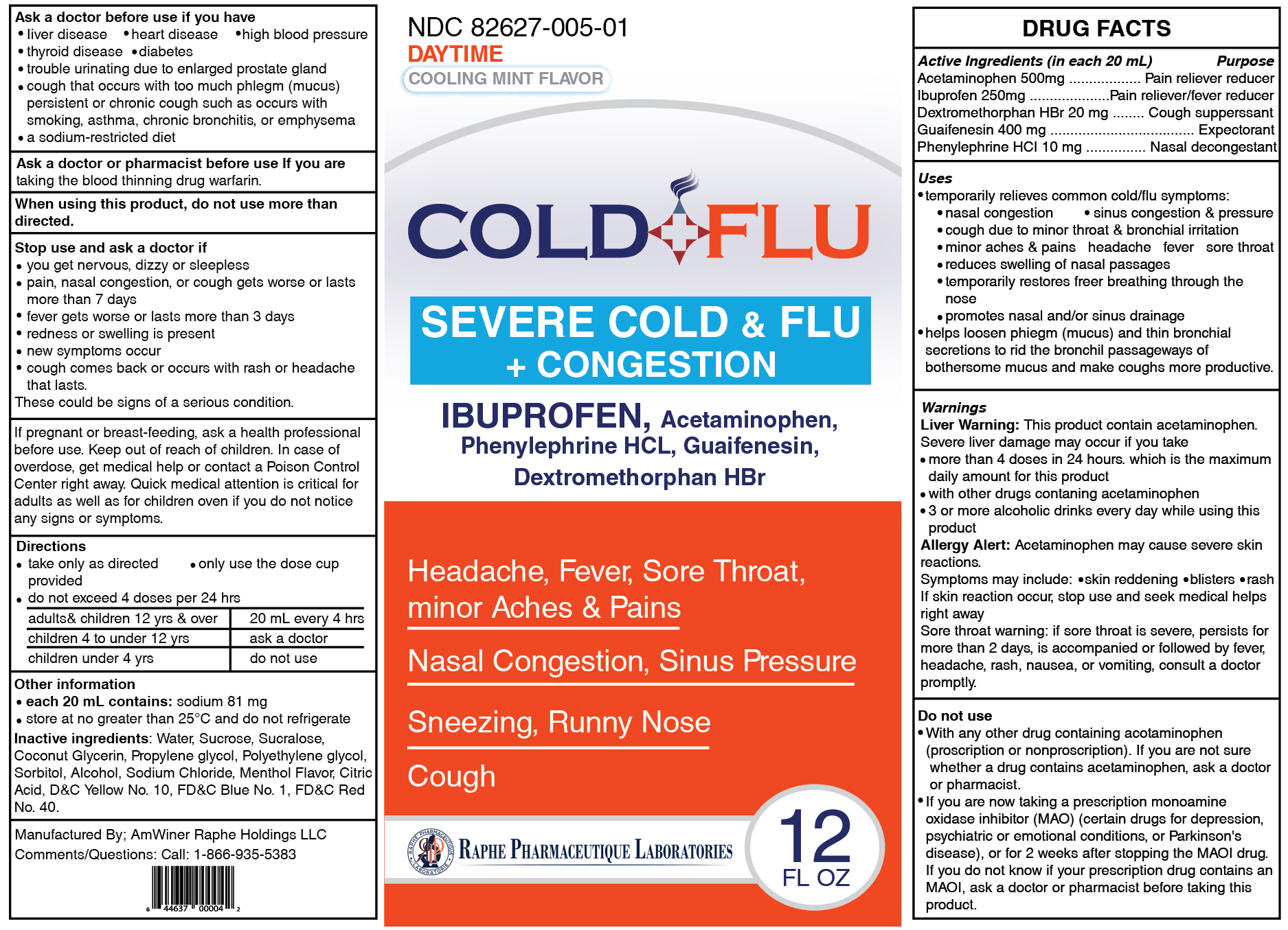 Multi-action Cold Flu Syrup For Severe Cough Cold Flu Decongestant 150ml