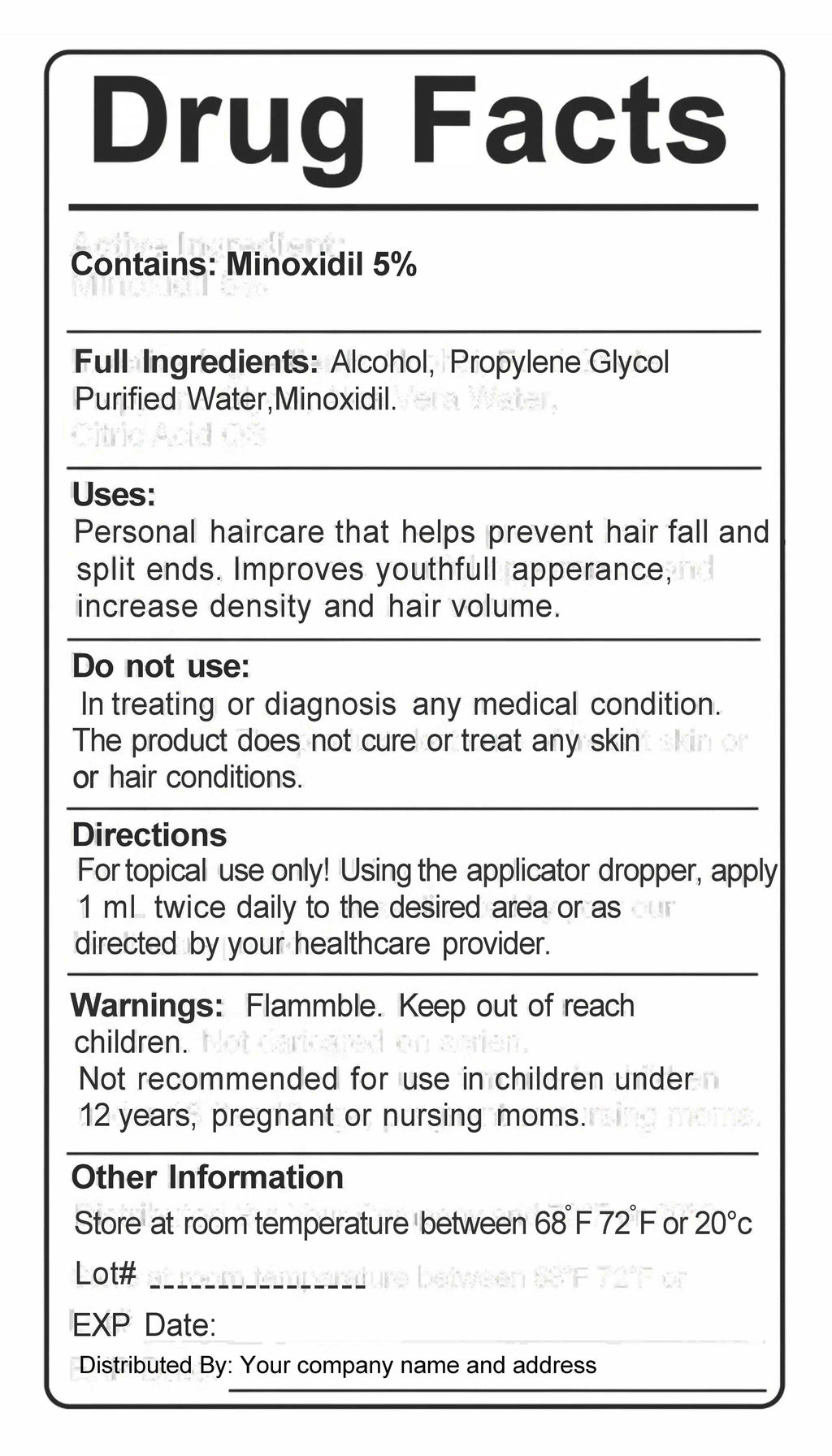 Private label Minoxidil Solution 5% for hair fall prevention and volume boost