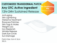 Customized transdermal OTC patches with 12-24hr sustained release for skin and wellness treatments