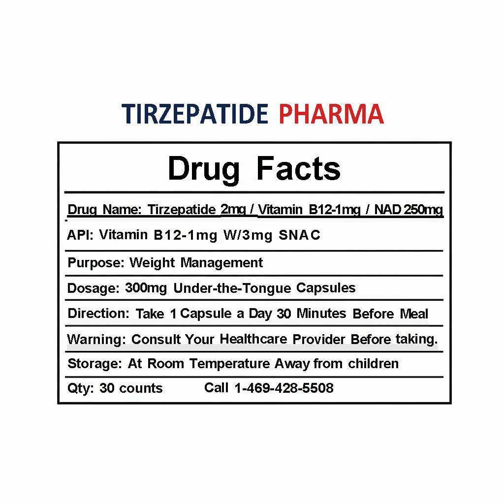 Tirzepatide Captides 2mg with Methyl B12 1000mcg and NAD 250mg weight management capsules dosage instructions label