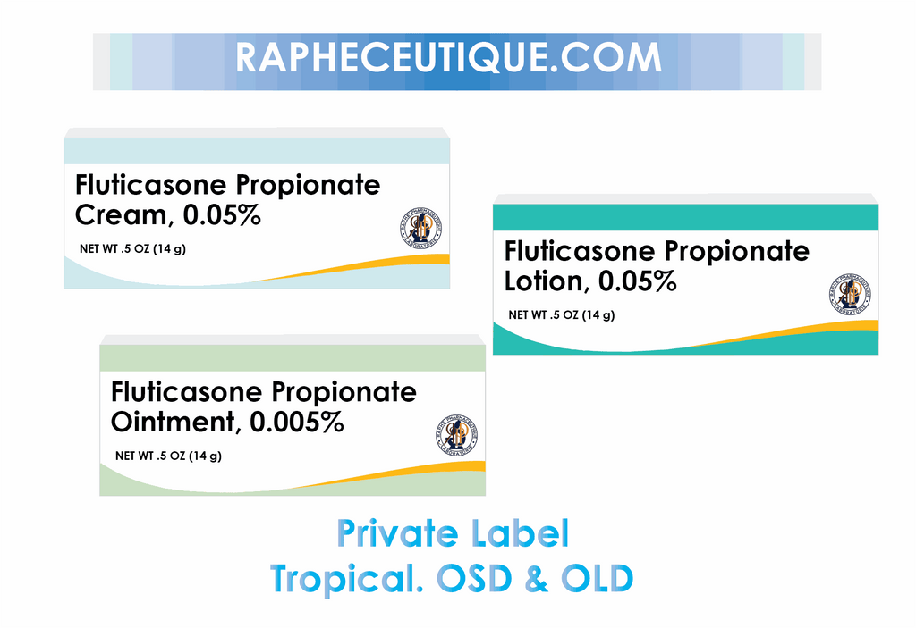 Fluticasone Propionate cream, lotion, and ointment packaging for private label topical treatments