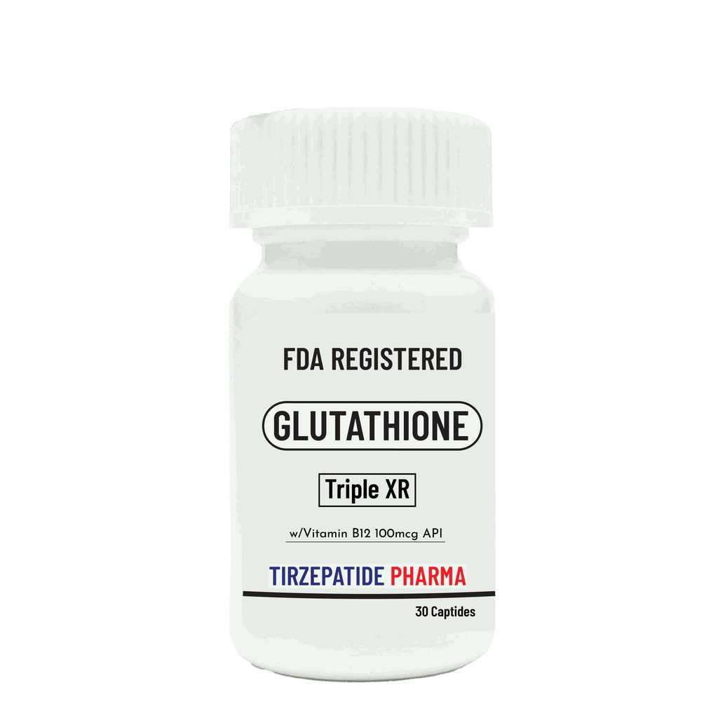FDA registered Glutathione GSH skin whitening supplement with Vitamin B12 Triple XR capsules bottle
