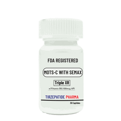 MOTS-C with Semax peptide supplement bottle with Vitamin B12, FDA registered, Triple XR formula from Tirzepatide Pharma