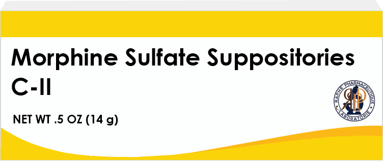 Morphine sulfate suppositories packaging C-II 14g net weight