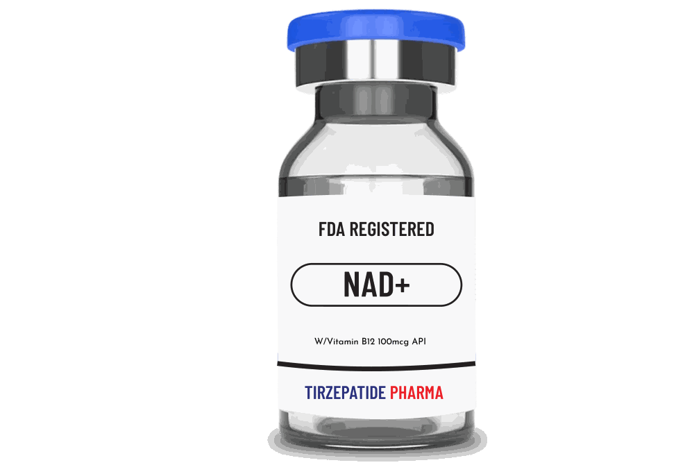 FDA registered NAD+ peptide vial with vitamin B12 by Tirzepatide Pharma
