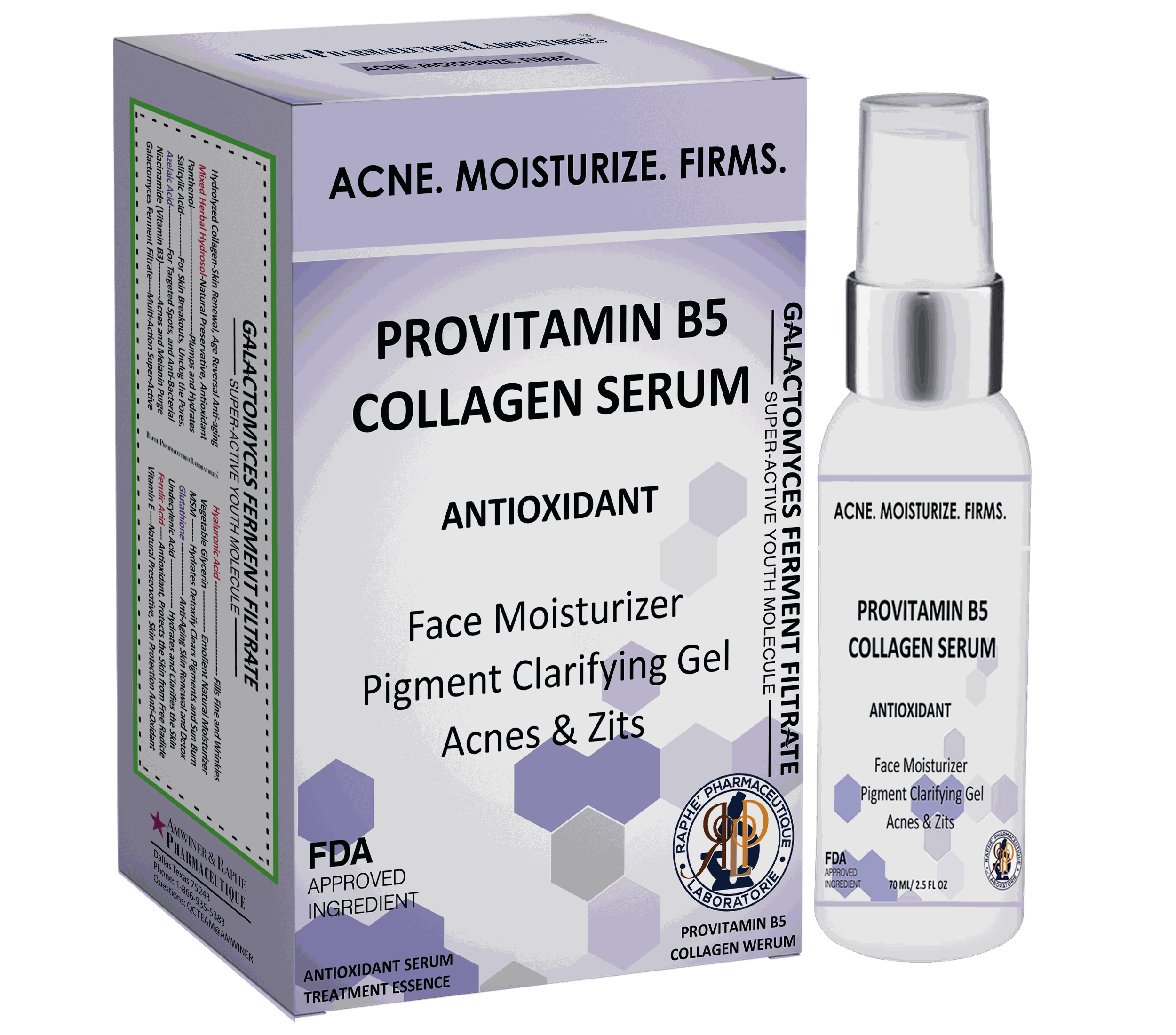 Acne Treatment Face Moisturizer Provitamin B5 Collagen Serum with antioxidant for acne and skin firming, 2 x 60ml bottles