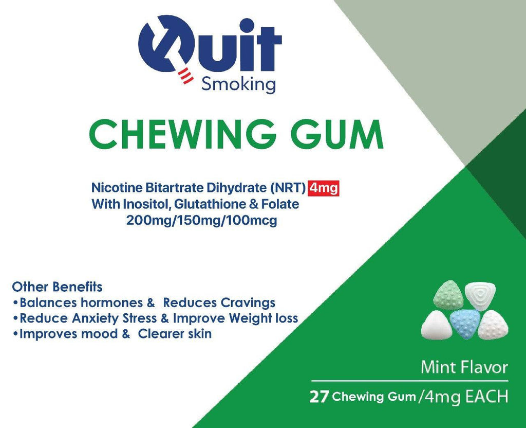 Zen-NRT Active anti smoking chewing gum with 4mg nicotine bitartrate dihydrate and mint flavor for craving reduction and weight control