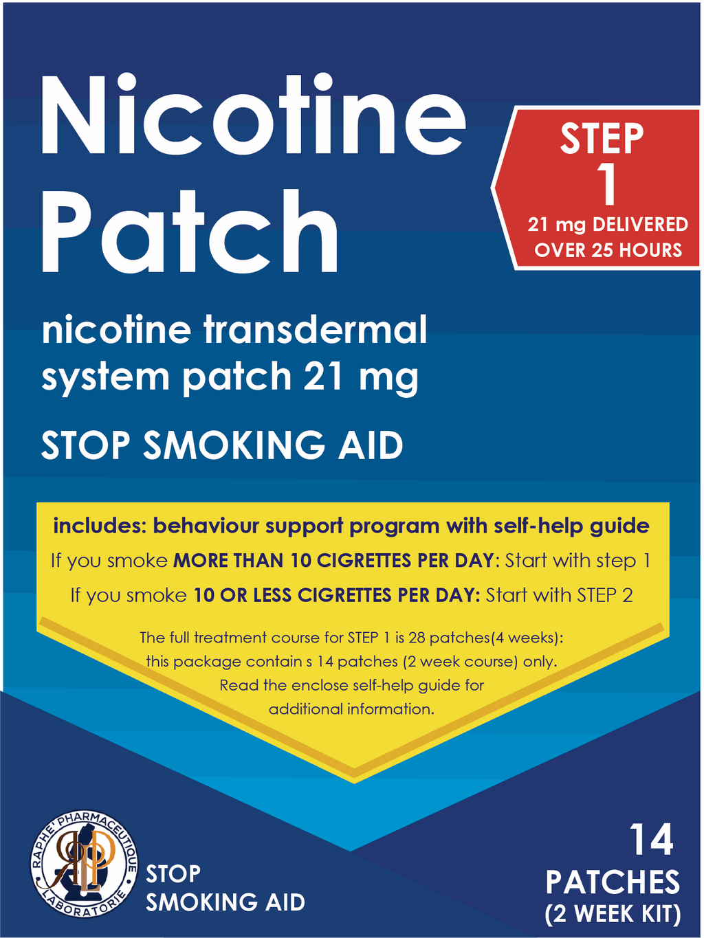 Nicotine smoking cessation transdermal patch 21 mg step 1 stop smoking aid 14 patches pack