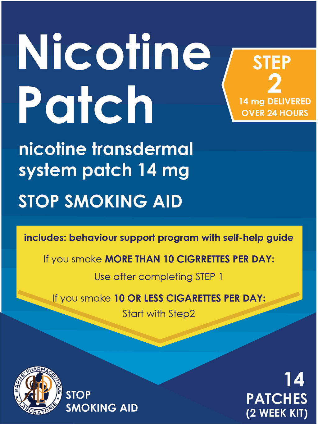 Nicotine smoking cessation transdermal patch 14 mg stop smoking aid box with 14 patches