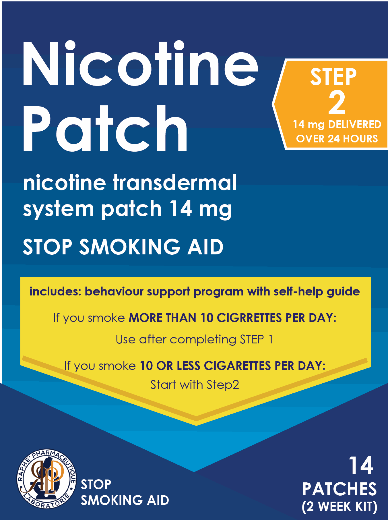 Nicotine smoking cessation transdermal patch 14 mg stop smoking aid box with 14 patches