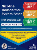 Nicotine smoking cessation transdermal patch system with 3-step delivery and behavior support program, 56 patches pack